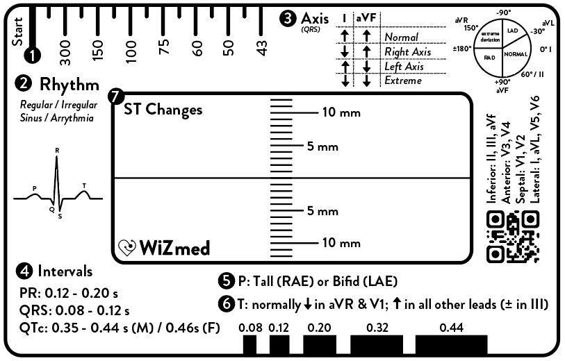 WiZmed ECG Ruler showing all measurement tools and reference guides